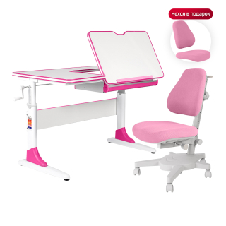 Комплект Anatomica Study-100 парта + кресло белый/розовый с розовым креслом Armata